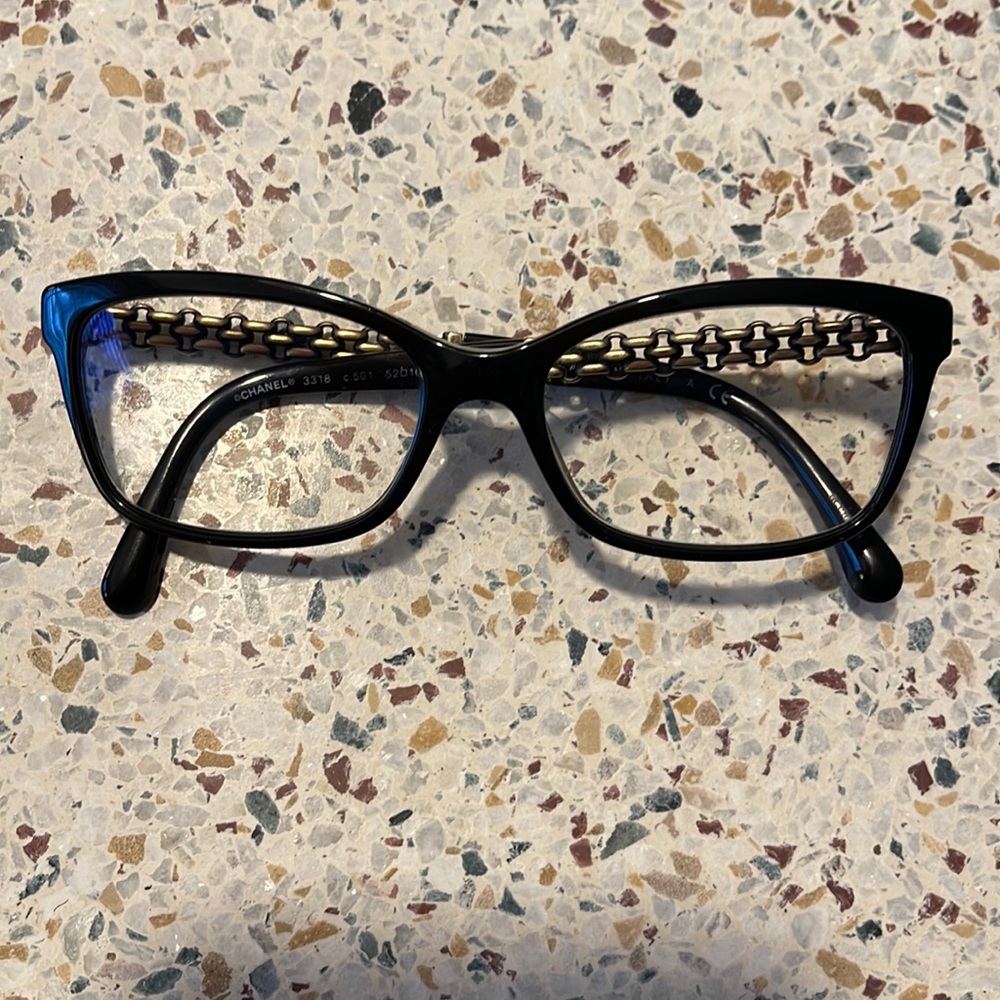 CHANEL Eyeglasses 3318 Black Acetate with gold links